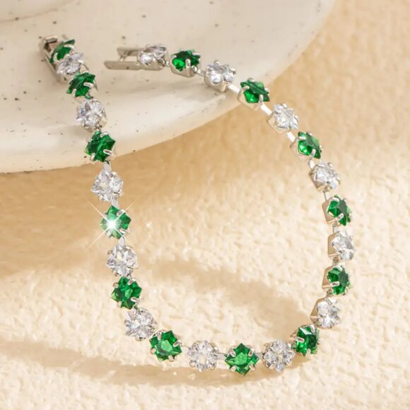 925 Silver Womens 1ct Diamond 2ct Green Emerald Gemstone Tennis Bracelet Jewelry - Picture 2 of 5